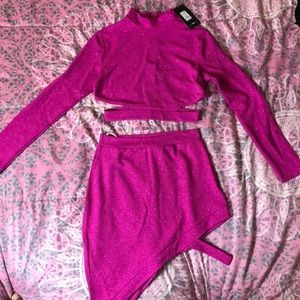 2 piece Asymmetrical side slit skirt and crop top